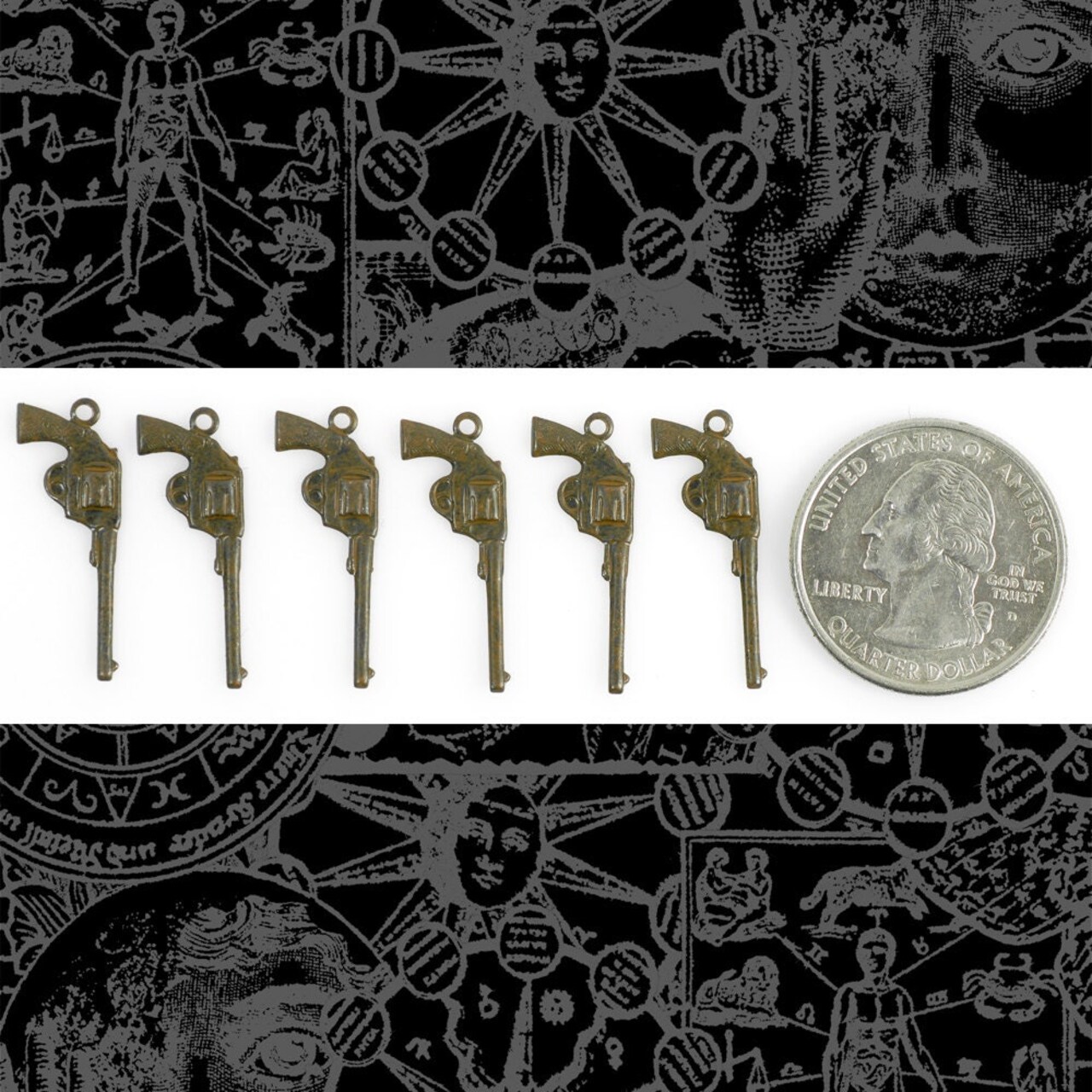 Chocolate Brown Plated Brass Western Gun Charms - Set of Six - XXX - RB-C56